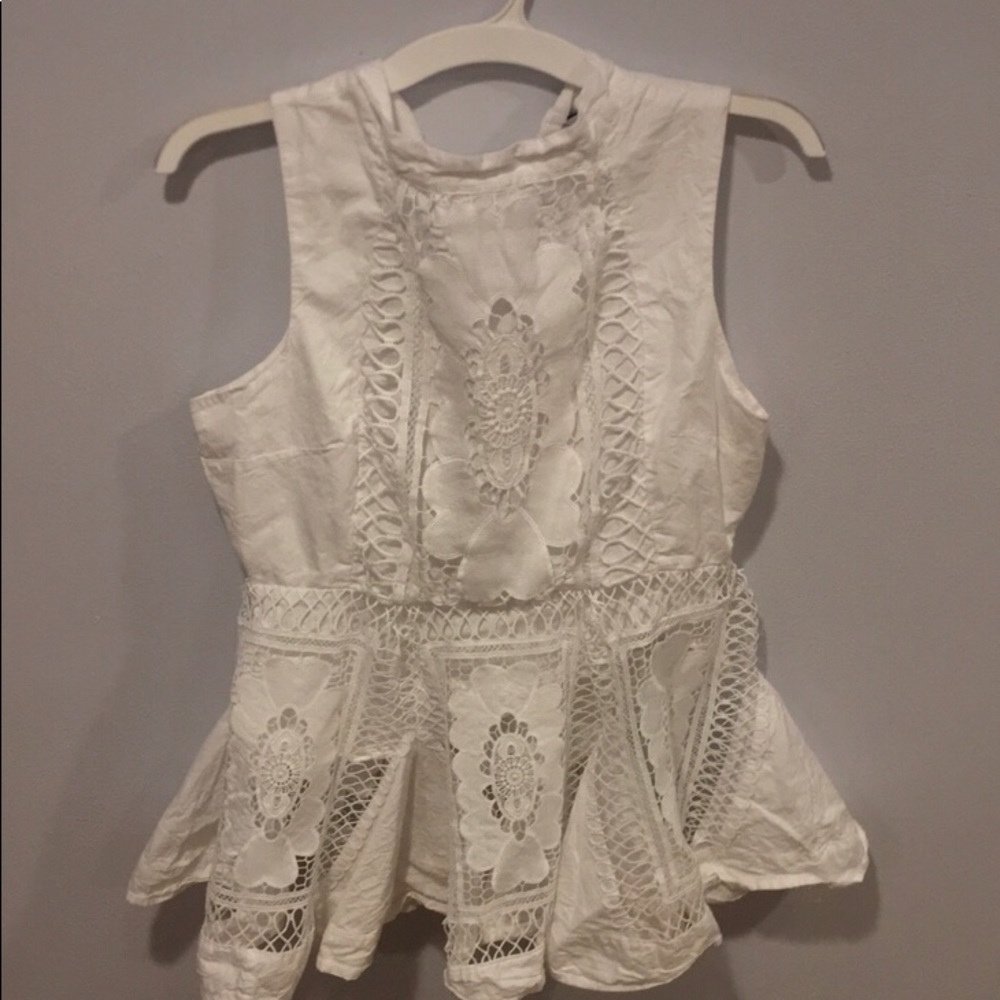 Nicole Miller White Peplum Sleeveless Top